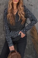 Color Block Leopard Long Sleeves Black Hoodie