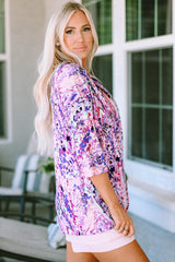 Multicolor Abstract Floral Print Lightweight Kimono