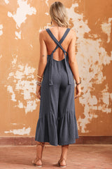 Gray Wide Leg Ruffle Jumpsuit