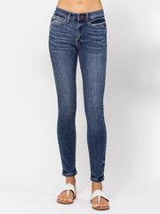 Judy Blue Dark Blue Mid-Rise Handsand Classic Skinny Jeans