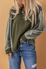 Green Patchwork Button Down Neckline Hoodie
