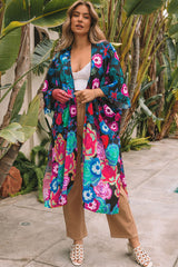 Multicolor Bohemian Floral Print Half Sleeve Open Front Kimono