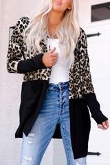 Black Leopard Print Patchwork Pocket Cardigan