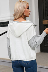 White Half Zipper Kangaroo Pocket Drop Shoulder Hoodie