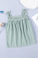 Green Contrast Lace Ruched Cut-out Sleeveless Top
