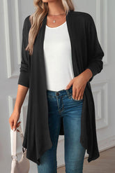 Black Solid Open Front Soft Cardigan