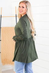 Green Lace Sleeve Knit Cardigan