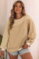 Khaki Irregular Colorblock Patchwork Pullover Sweatshirt