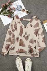 Brown V Neck Animal Print Long Sleeve Top