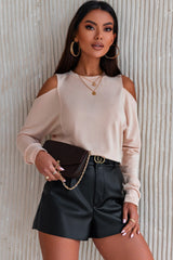 Khaki Cold Shoulder Pullover Sweatshirt