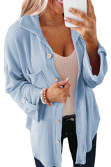 Sky Blue Roll Tab Sleeve Ribbed Cording Shacket