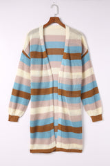 Multicolor Striped Color Block Hollowed Knit Cardigan