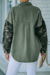 Green Camo Print Patchwork Button-up Jacket