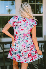 Red V Neck Short Sleeve Floral Dress