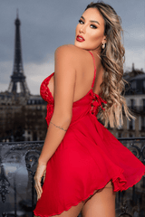 Red Sweet Heart Embroidered Mesh Splicing Babydoll Set