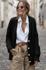 Black Vintage Cable Knit Button Front Cardigan