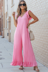 Rose Ruffled Wide Leg Jumpsuit