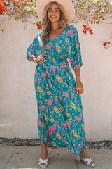 Green Boho Amicgp V Neck Floral Maxi Dress