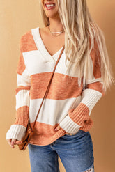 Stripe Striped V Neck Criss Cross Back Sweater