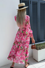 Rose Surplice V Neck Floral Maxi Dress