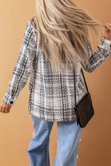 White Plaid Print Pocketed Shirt Jacket