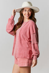 Rose Mineral Wash Patchwork Exposed Seam Sweatshirt