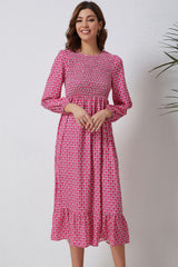 Rose Printed Ruffled Hem Long Dress