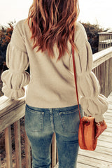 Khaki High Neck Drop Shoulder Rib Knit Sweater