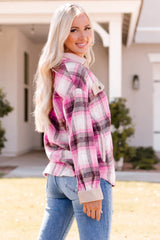 Rose Contrast Trim Plaid Shacket