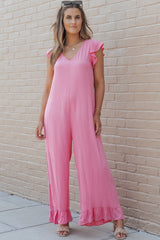 Rose Ruffled Wide Leg Jumpsuit