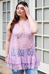 Plus Lace Sheer Ruffle Hem Sleeveless Maxi Top