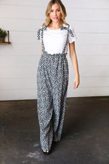 Black & White Animal Print Wide Leg Frilled Jumpsuit