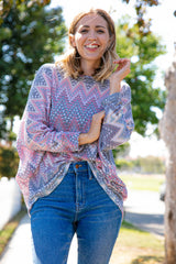 Multicolor Jacquard Chevron Slouchy Knit Top