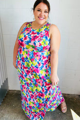 Watercolor Floral Fit and Flare Sleeveless Maxi Dress