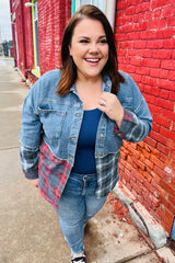 Denim & Plaid Color Block Cut Edge Jacket