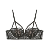 French Embroidery Underwear Women 1/2 Rabbit Ear Cup Soft Steel Ring Sexy Floral Lace Bra Panties Set
