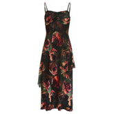 Vacation Colorized Decorative Design Temperamental Minority Design Pleated Irregular Asymmetric Double Layer Strap Dress