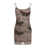 Butterfly Print Contrast Color Basic Slim Fit Sheath Sexy Dress Sexy Short Strap Dress