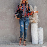 Fall Women Clothing Printing Lantern Long Sleeve Loose Casual Shirt