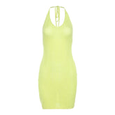 Summer Women  Clothing Halter Sexy Low Cut Backless Slim Fit Knitted Sheath Dress