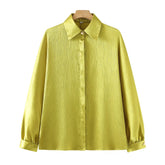 Summer Women Clothing Wrinkle Effect Silk Satin Texture Shirt