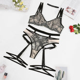 Fully Managed Sexy Sheer Mesh Splicing Embroidery Sexy Lingerie Four Piece Set Or Five Piece Set