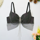 Sexy Lingerie Fishing Net Diamond Stage Bra Colorful Butterfly Corset Lovely Rhinestone Embellished Tassel Sling