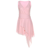 Summer Women  Clothing Sleeveless Sexy Low Cut Slim Fit Irregular Asymmetric Dress Women