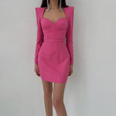 Summer Dress Personality Padded Shoulder Retro Hip-Wrapped Long Sleeve