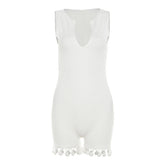Summer Women  Sexy Low Cut Backless Hollow Out Cutout Sleeveless Slim Solid Color Jumpsuit