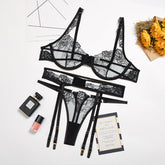 Women Wear Embroidery Heavy Craft Lace Stitching Underwear Gathered Three Piece Set