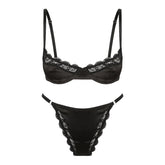 Sexy Underwear Women Stretch Satin Satin Satin Lace Edge Bra Set