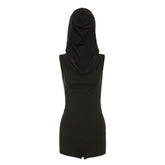 Women Clothing Autumn Hooded V neck Skinny Hip Raise Romper