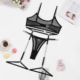 Bra Set See through Mesh Chain Sexy Underwear Garter Four Piece Set Or Five Piece Set Women